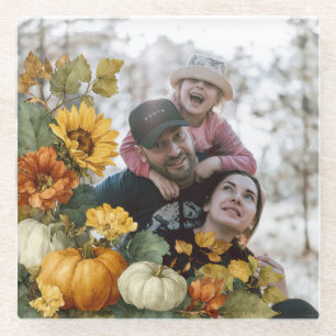Posavasos De Vidrio Diseño de fotos de calabaza otoñal personalizado