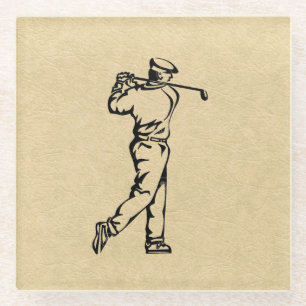 Posavasos De Vidrio Diseño de golfista de cuero