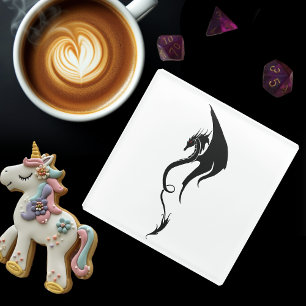 Posavasos De Vidrio Diseño de ilustración tribal de dragón blanco negr