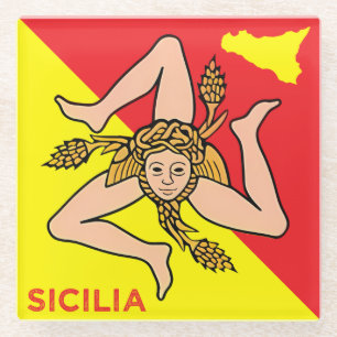 Posavasos De Vidrio diseño de la bandera siciliana Trinacria Sicilia