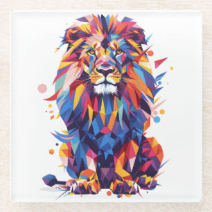 Posavasos De Vidrio Diseño de leones geométricos coloridos
