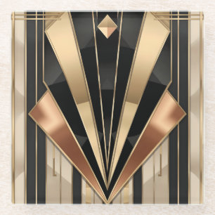 Posavasos De Vidrio Diseño de lujo geométrico de ráfaga solar Art Deco