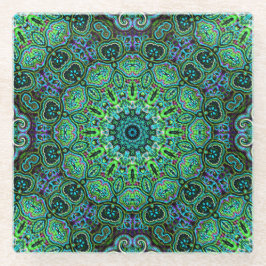Posavasos De Vidrio diseño de mandala verde esmeralda