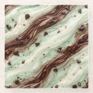 Posavasos De Vidrio Diseño de mármol de batido de chocolate con menta