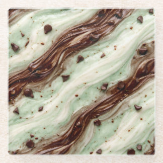 Posavasos De Vidrio Diseño de mármol de batido de chocolate con menta