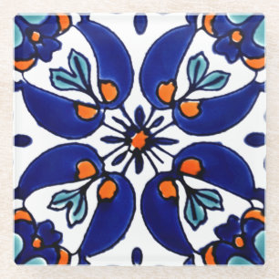 Posavasos De Vidrio Diseño de mosaico Talavera Terracotta Mexicana No.