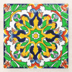 Posavasos De Vidrio Diseño de mosaico Talavera Terracotta Mexicana No.