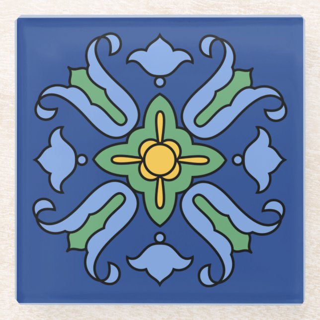 Posavasos De Vidrio Diseño de mosaicos en la isla catalana (Anverso)