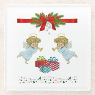 Posavasos De Vidrio Diseño de navidades con ángeles