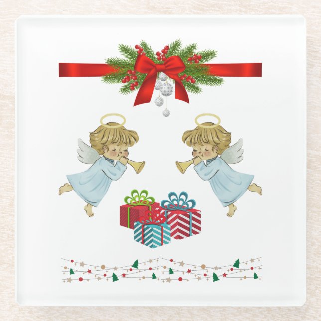 Posavasos De Vidrio Diseño de navidades con ángeles (Anverso)