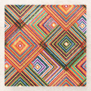 Posavasos De Vidrio Diseño de parches con plazas aztecas.