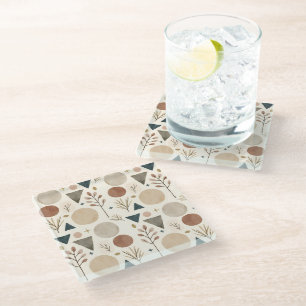 Posavasos De Vidrio Diseño de patrón botánico geométrico boho 385