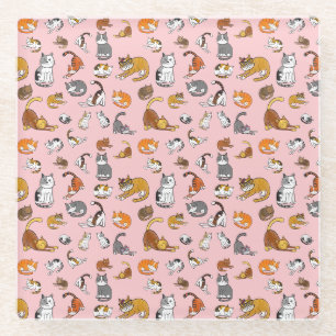 Posavasos De Vidrio diseño de patrones de gato lindo rosado para los a