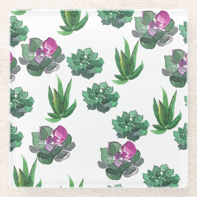 Posavasos De Vidrio Diseño de patrones sin inconvenientes de acuarela (Anverso)