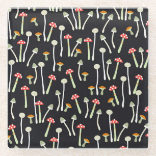 Posavasos De Vidrio Diseño de patrones vintage de hongos de otoño.