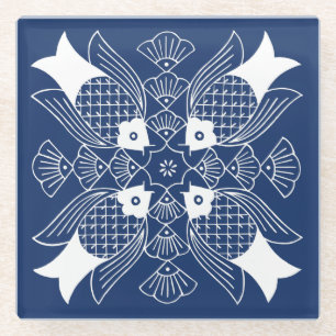 Posavasos De Vidrio Diseño de peces submarinos con fondo azul