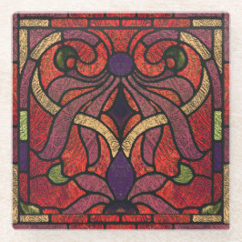 Posavasos De Vidrio Diseño de pergamino de vidrio manchado en Crimson 