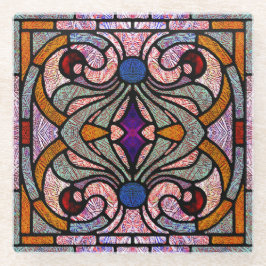 Posavasos De Vidrio Diseño de pergamino de vidrio manchado en rosa y a