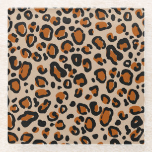 Posavasos De Vidrio Diseño de piel de leopardo, patrón sin fisuras.