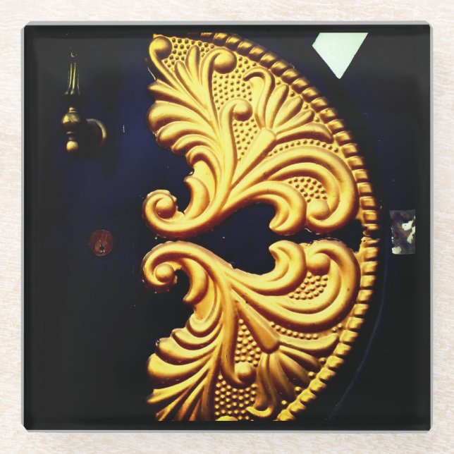 Posavasos De Vidrio Diseño de puertas de oro (Anverso)