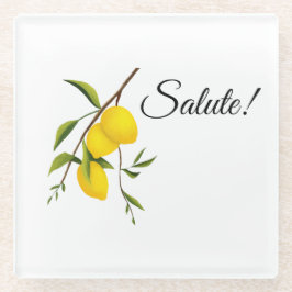 Posavasos De Vidrio Diseño de rama de limón con ¡Salud!