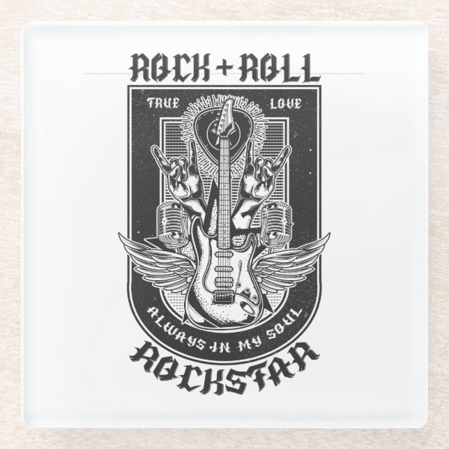 Posavasos De Vidrio Diseño de rock de guitarra (Anverso)