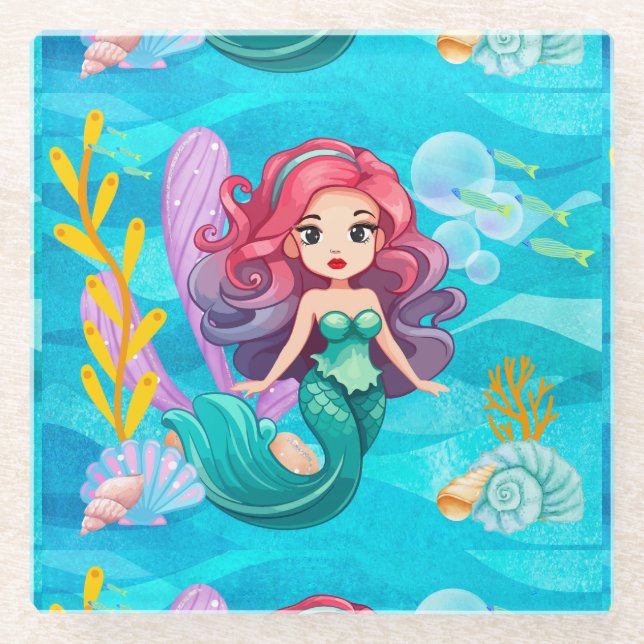 Posavasos De Vidrio Diseño de sirena mística (Anverso)