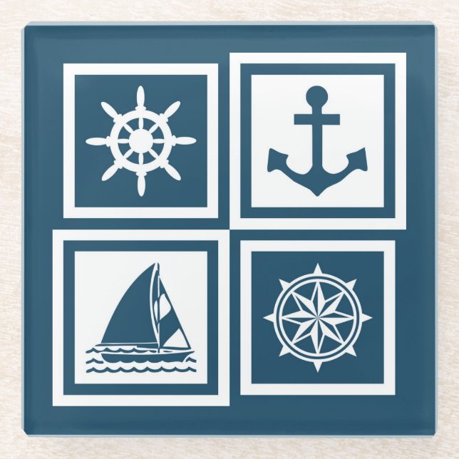 Posavasos De Vidrio Diseño de temática náutica (Anverso)