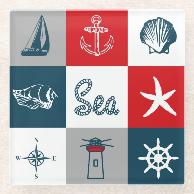 Posavasos De Vidrio Diseño de temática náutica (Anverso)