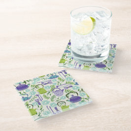 Posavasos De Vidrio Diseño de tetera verde japonesa