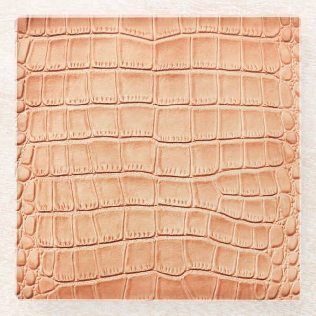 Posavasos De Vidrio Diseño de textura de cuero reptil naranja (Anverso)