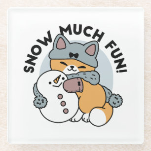 Posavasos De Vidrio Diseño de vacaciones de invierno para gato con nie