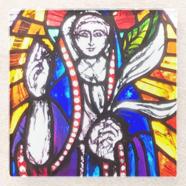 Posavasos De Vidrio Diseño de vidrio manchado con figura religiosa (Anverso)
