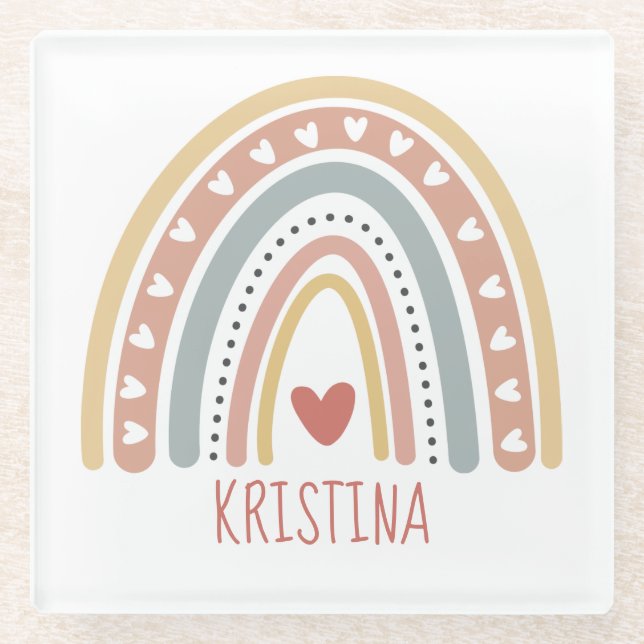 Posavasos De Vidrio Diseño del arco iris de Boho  (Anverso)
