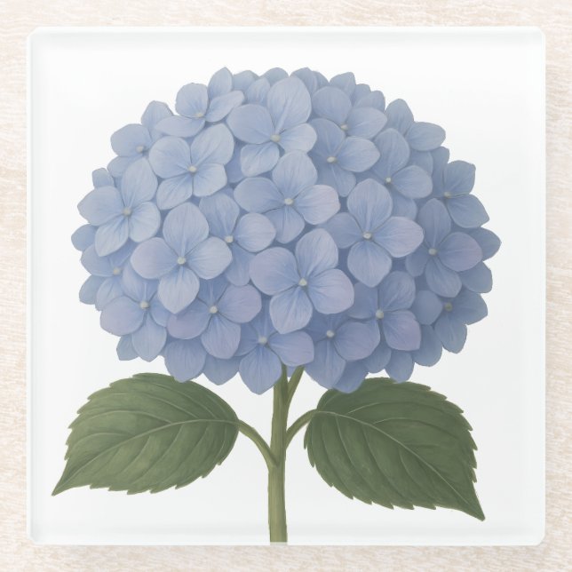 Posavasos De Vidrio Diseño del Ilustracion botánico Blue Hydrangea (Anverso)