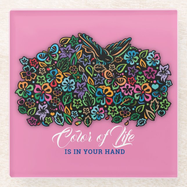 Posavasos De Vidrio Diseño Elelgant Color of Life (Anverso)