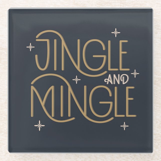 Posavasos De Vidrio Diseño festivo de jingle y mingle (Anverso)