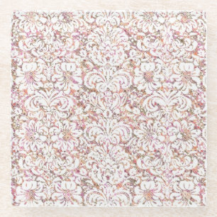 Posavasos De Vidrio Diseño floral blanco y rosa