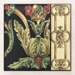 Posavasos De Vidrio Diseño floral ornamental con las fronteras negras