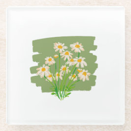 Posavasos De Vidrio Diseño Floral Rústico sobre Fondo Verde