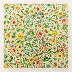 Posavasos De Vidrio Diseño floral tradicional de primavera india