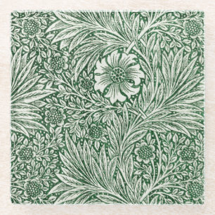 Posavasos De Vidrio diseño floral verde caléndula de william morris