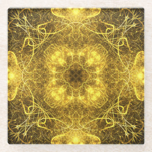 Posavasos De Vidrio Diseño fractal de oro artístico_montaña