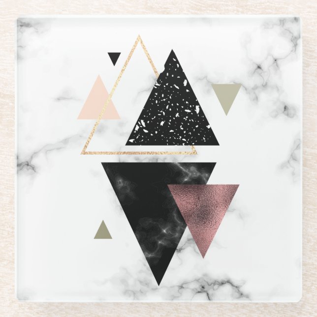 Posavasos De Vidrio Diseño geométrico de mármol metalizado (Anverso)