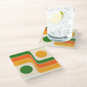 Posavasos De Vidrio Diseño geométrico retro de estilo Mod 1970