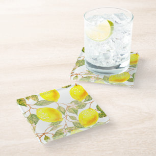 Posavasos De Vidrio Diseño hermoso limón acuarela