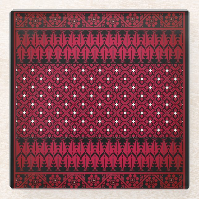 Posavasos De Vidrio Diseño impreso del bordado palestino Tatreez (Anverso)