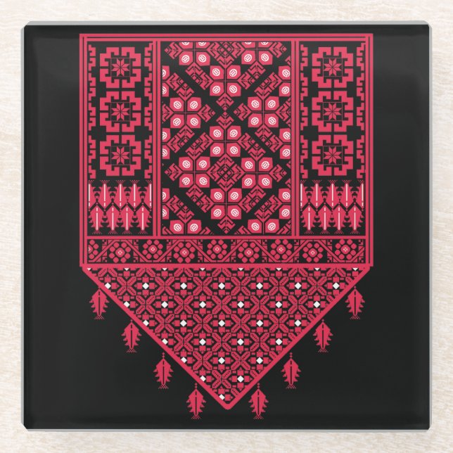 Posavasos De Vidrio Diseño impreso del bordado palestino Tatreez (Anverso)