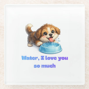 Posavasos De Vidrio Diseño Inspirador de Perro Feliz Amante del Agua