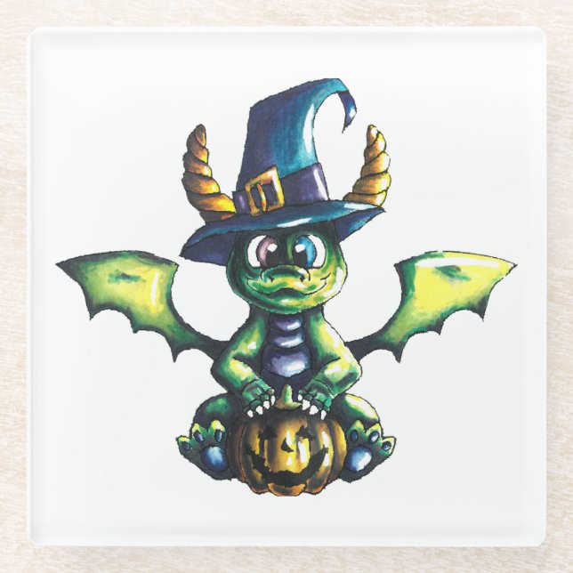 Posavasos De Vidrio Diseño mágico de dragones de Halloween (Anverso)